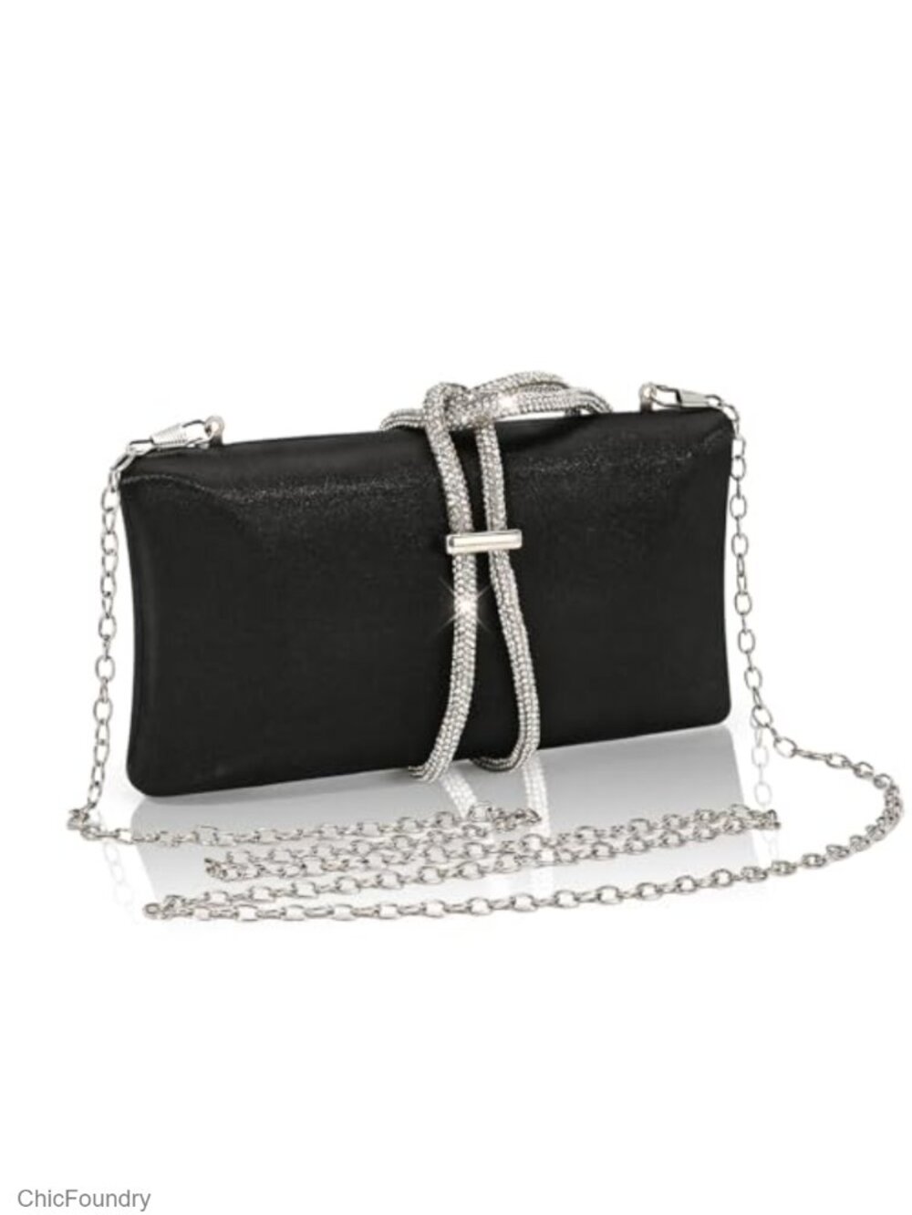 Satin Evening Clutch Formal Purse with Rhinestone & Chain